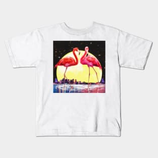 Flamingo Night - A Digital Collage Art Kids T-Shirt